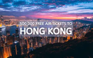 500,000 FREE AIR TICKETS TO HONG KONG blog post featured image with hongkong city in the background