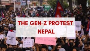 gen z protest in nepal carrying banners and flags in nepal capital city kathmandu