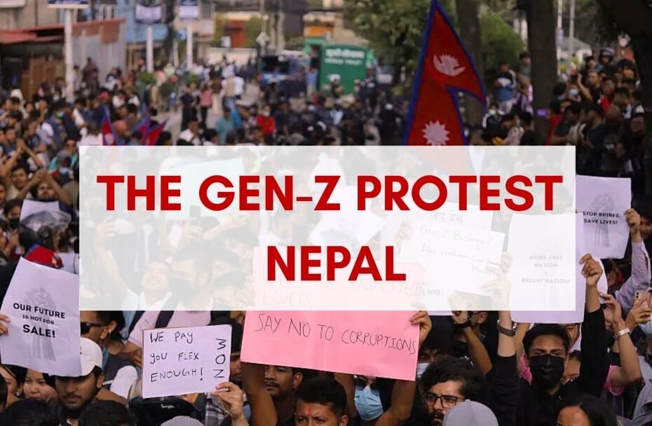 gen z protesnt in nepal carrying banners and flags in nepal capital city kathmandu